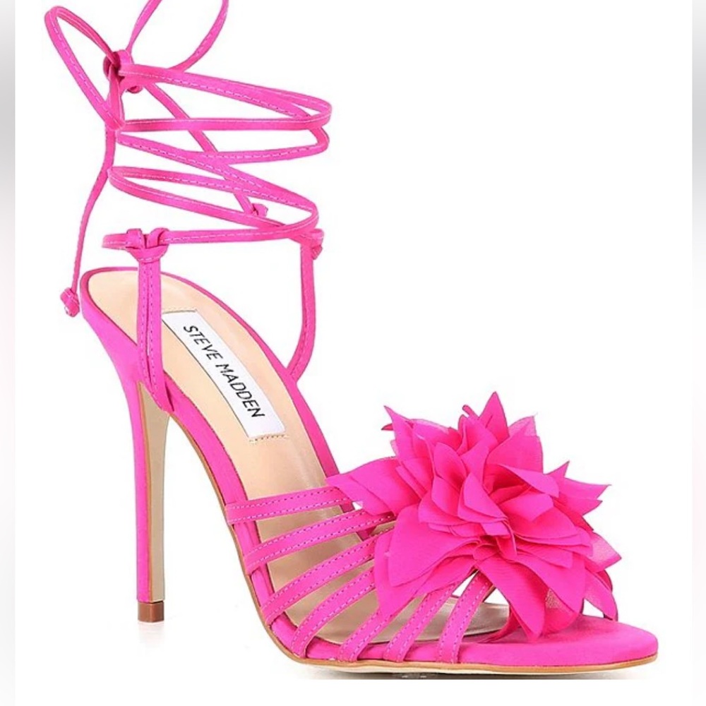 Steve Madden Jolisa Satin Flower Ankle Wrap Dress Sandals